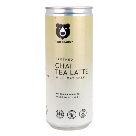 Front of Two Bears Frothed Chai Tea Latte with Oat Milk, 250mL