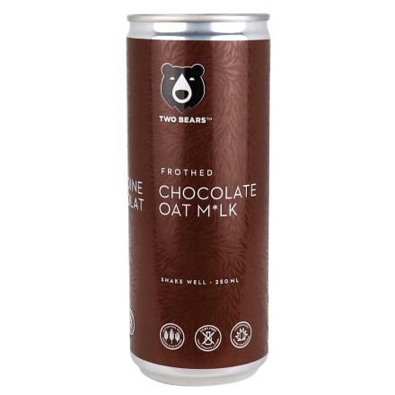 Front of Two Bears Frothed Chocolate Oat Milk, 250mL