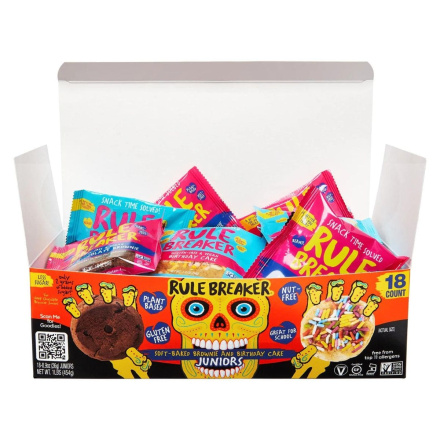 Front of Rule Breaker Juniors Allergen-Free Soft-Baked Brownies & Birthday Cake Halloween Pack