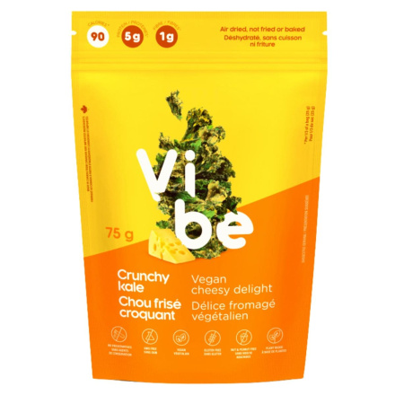 Front of Vibe Foods Crunchy Kale Chips Vegan Cheesy Delight