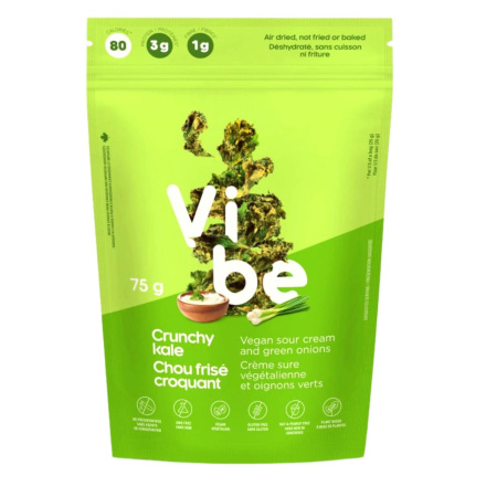 Front of Vibe Foods Crunchy Kale Chips Vegan Sour Cream And Onion