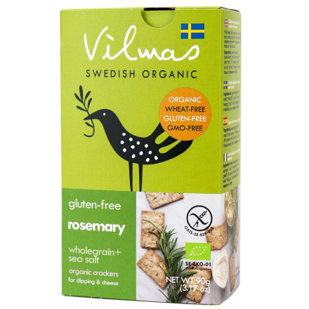 Vilmas Swedish Organic Gluten-Free Rosemary Wholegrain + Sea Salt Crackers, 90g