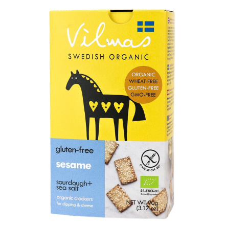 Vilmas Swedish Organic Gluten-Free Sesame Sourdough+Sea Salt Crackers, 90g