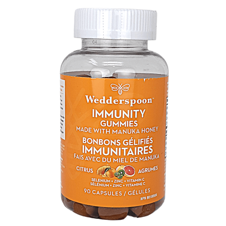 Front of Wedderspoon Immunity Gummies Made With Manuka Honey Citrus, 90 Capsules