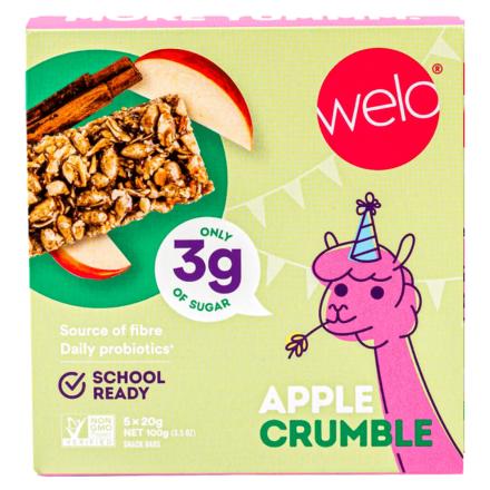 Front of Welo Kids Probiotic Bars Apple Crumble, 5 Bars