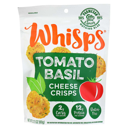 Front of Whisps Tomato Basil Cheese Crisps, 60g