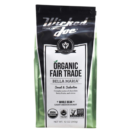 Front of Wicked Joe Organic Coffees Bella Maria Light-Medium Roast, 340g