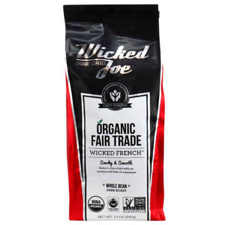Front of Wicked Joe Organic Coffees Wicked French Whole Bean Dark Roast, 340g