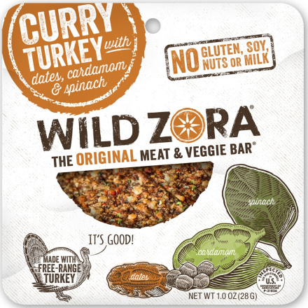 Wild Zora Curry Turkey Meat & Veggie Bars, 1 Bar