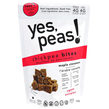 Front of Yes, Peas! Chickpea Bites Maple Cinnamon, 150g
