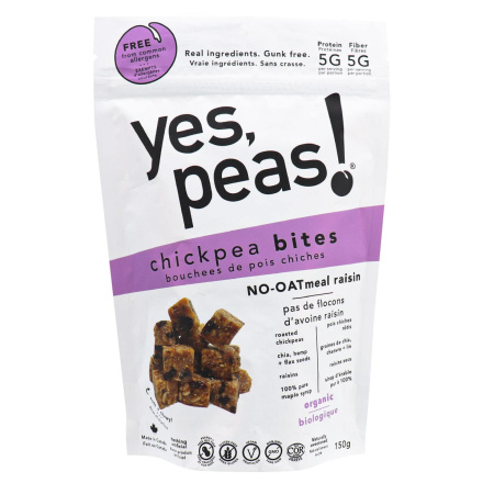 Front of Yes, Peas! Chickpea Bites NO-OATmeal Raisin, 150g