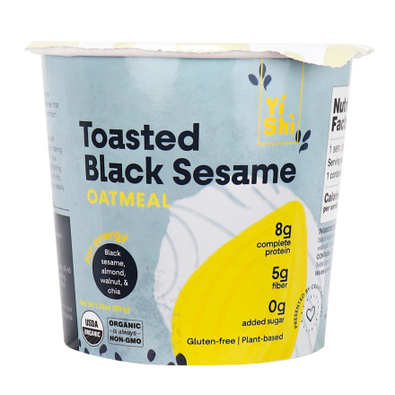 Front of Yi Shi Energy Organic Oatmeal Cup Toasted Black Sesame