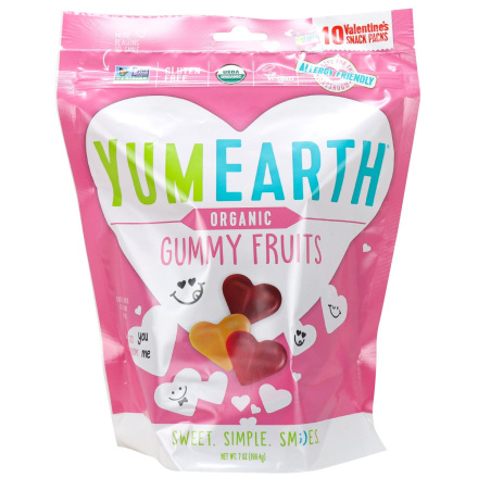 Front of YumEarth Organic Valentine’s Day Gummy Fruits, 10 Pack