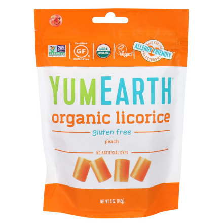 Front of YumEarth Gluten-Free Organic Licorice Peach, 142g