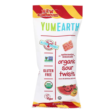 Front of YumEarth Organic Sour Twists Watermelon Lemonade, 56.7g