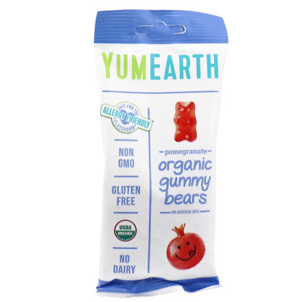Front of YumEarth Allergen-Friendly Organic Gummy Bears Pomegranate, 57g
