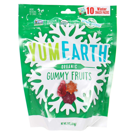 Front of YumEarth Organic Gummy Fruits Winter Snack Packs, 198.4g