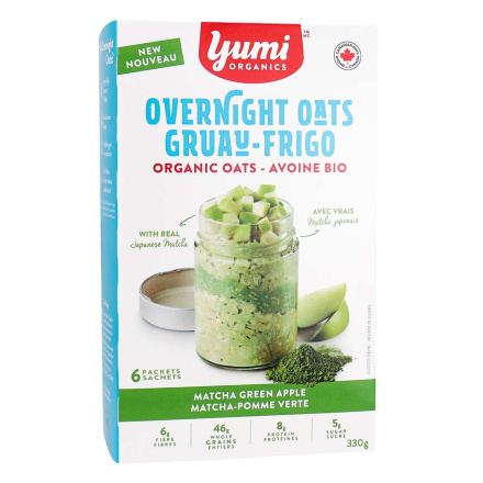 Front of Yumi Organics Organic Overnight Oats Matcha Green Apple, 330g