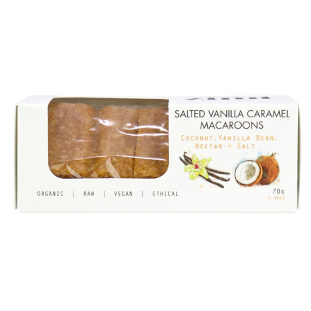 Front of Zimt Chocolates Salted Vanilla Caramel Macaroons, 70g