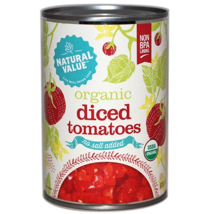 Natural Value Organic Diced Tomatoes No Salt Added, 411g