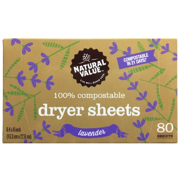 Natural Value Compostable Dryer Sheets Lavender, 80 Sheets