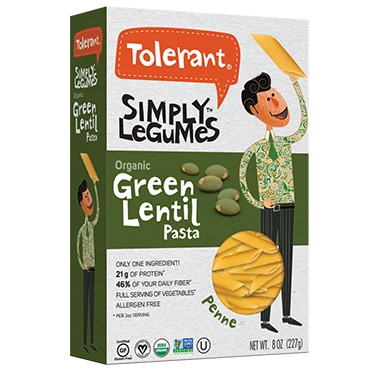 Tolerant Organic Green Lentil Pasta Penne, 227g