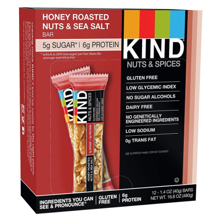 Kind Honey Roasted Nuts & Sea Salt Bar, 12 Bars