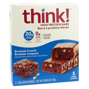 Front of Think! High Protein Bars Brownie Crunch, 5 Bars
