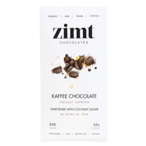 Front of Zimt Chocolates 80% Cacao Kaffee Chocolate, 40g